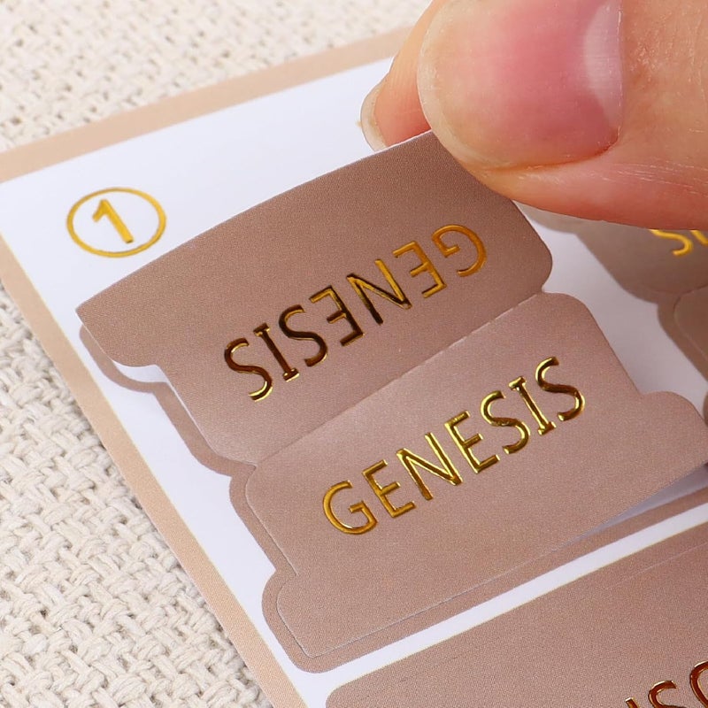 DOMMARE Laminated Bible Tabs (Gold Foil Embossed Lettering), Index Tabs for Women and Men, Baptism Christian Dividers Study Supplies for Men, Easy to Read and Apply, 75Pcs Beige - Image 3